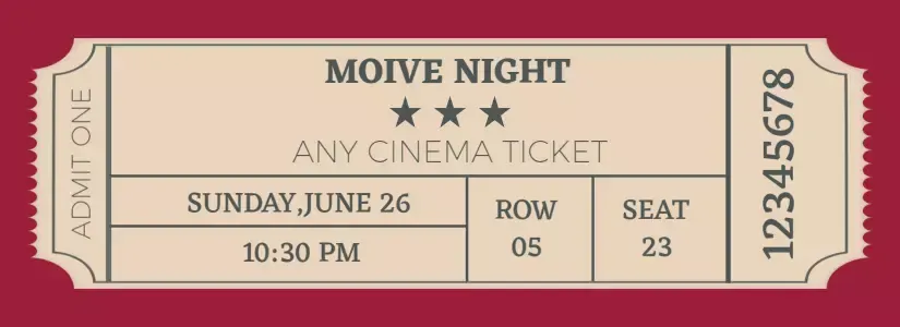 cinema ticket and laptop showing a movie